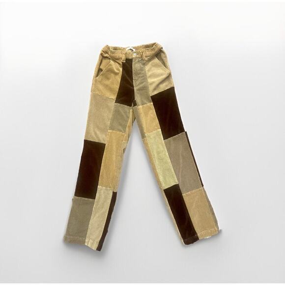 PACSUN Womens Brown Corduroy Patchwork Elastic Waist Straightleg Jeans  Small - Picture 2 of 9